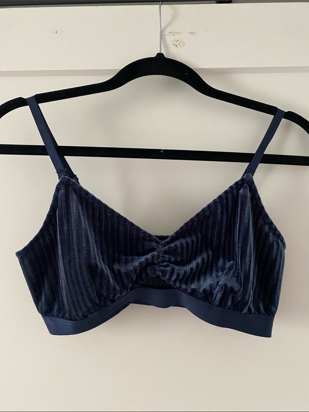 free press Navy Ribbed Velvet Bralette w/peekaboo cutout